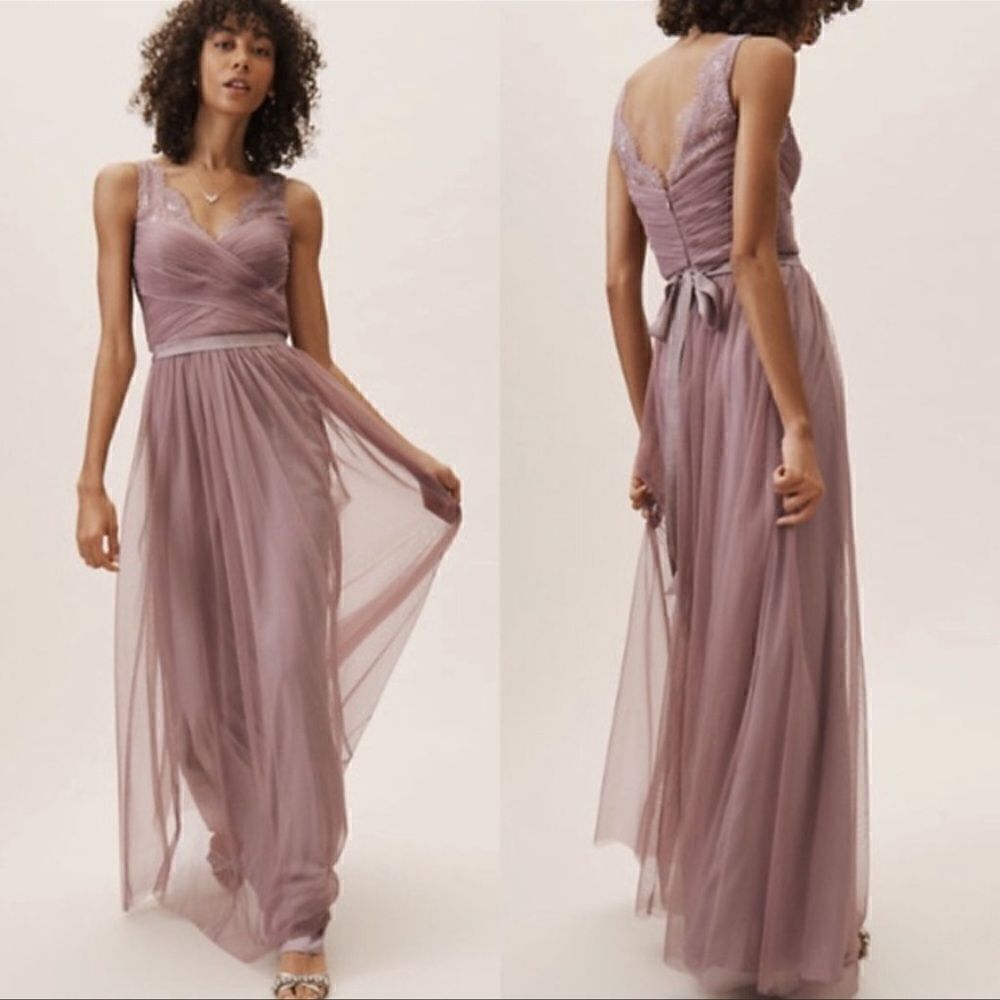 BHLDN - Hitherto Fleur Tulle & Lace Maxi Gown in Violet Grey